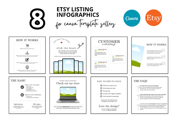 8 White Etsy Listing Infographics: A Practical Tool for Streamlined Digital Product Presentation