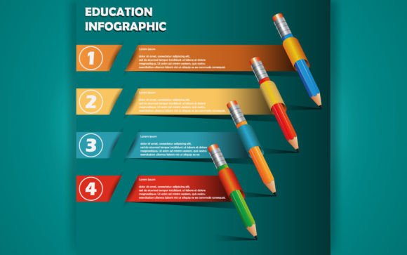 Education Infographic Design With Realistic Pencil Art